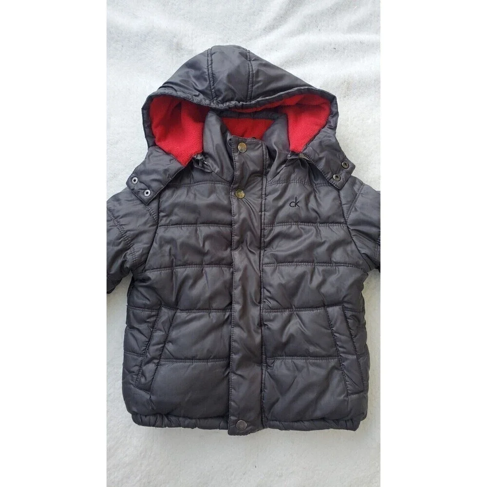 Calvin Klein Jeans Boy's Puffer Jacket Removable Hood Dark Grey Size (2_3) Years